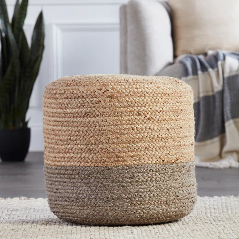Mistana Teen Fabian 18 Wide Round 100 Braided Jute Ombre Pouf Ottomanfoot Stool By Jaipur Living