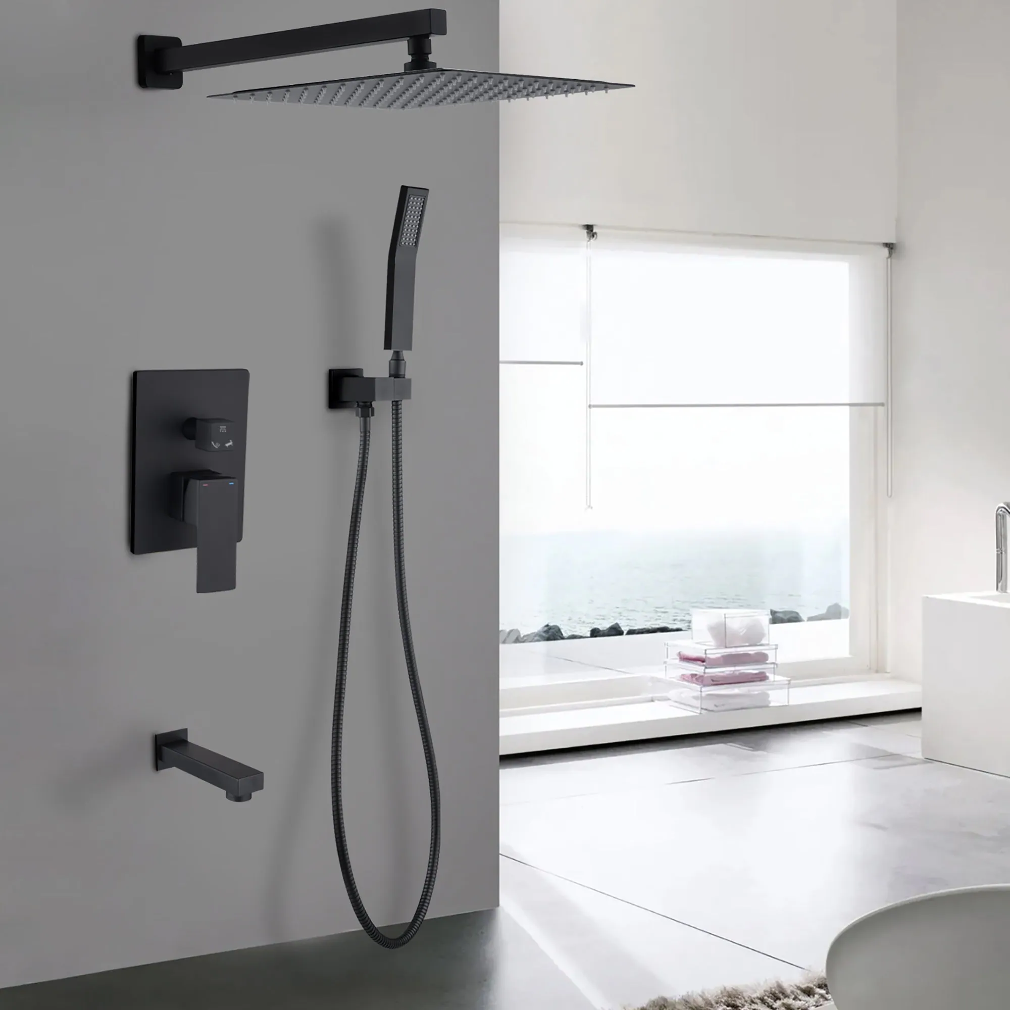 Aqua Gallery 12 Stainless Steel Square Rainfall Angle Adjustable Rain Shower Head 18 Gpm With Self Cleaning
