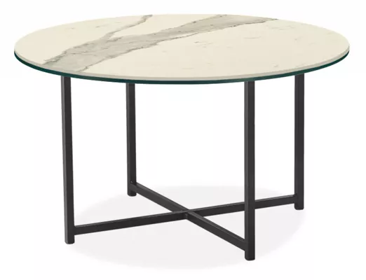 Classic Coffee Tables - Room & Board (27", marbled white ceramic top, natural steel base)