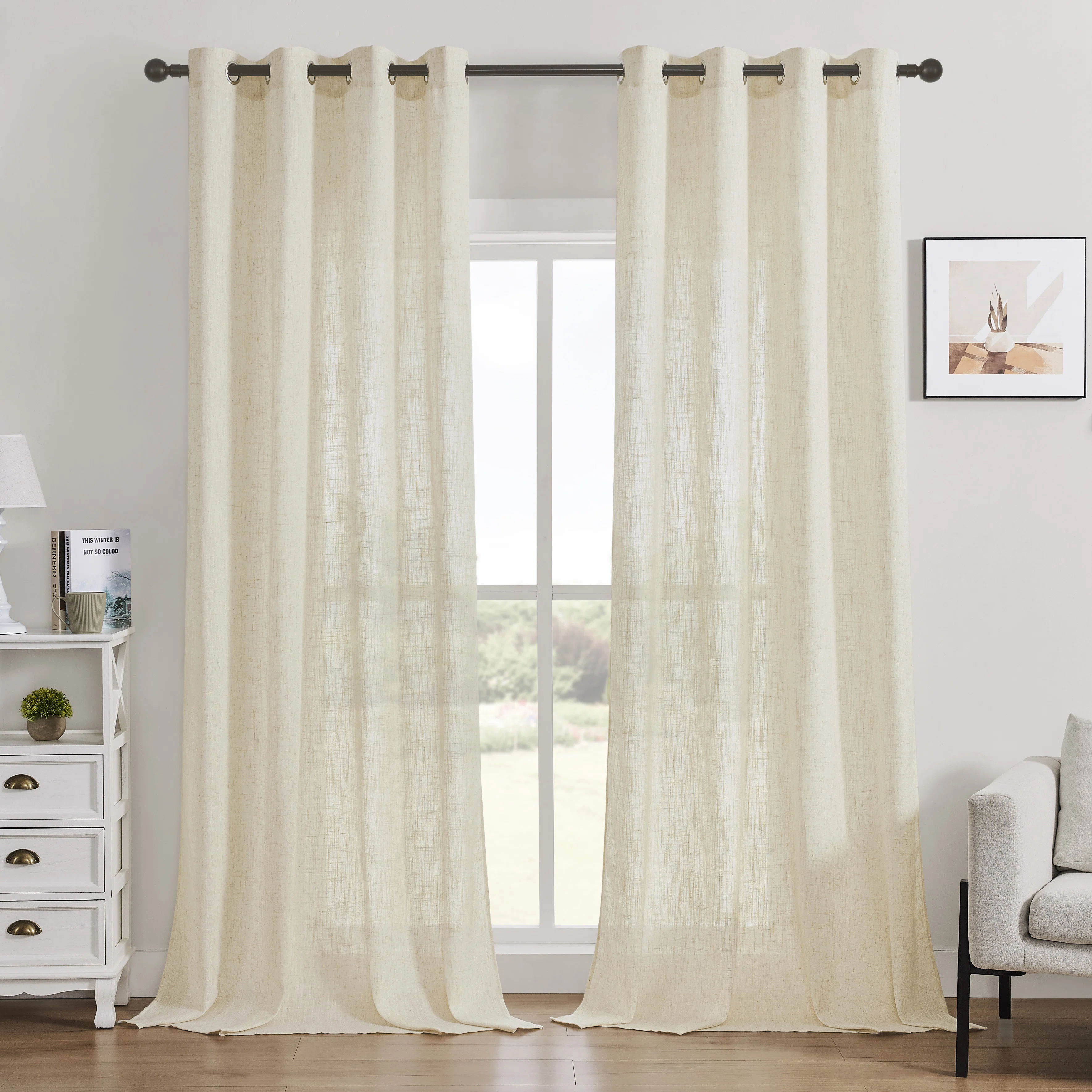 Ebern Designs Carthamus Polyester Linen Textured Curtain Pair