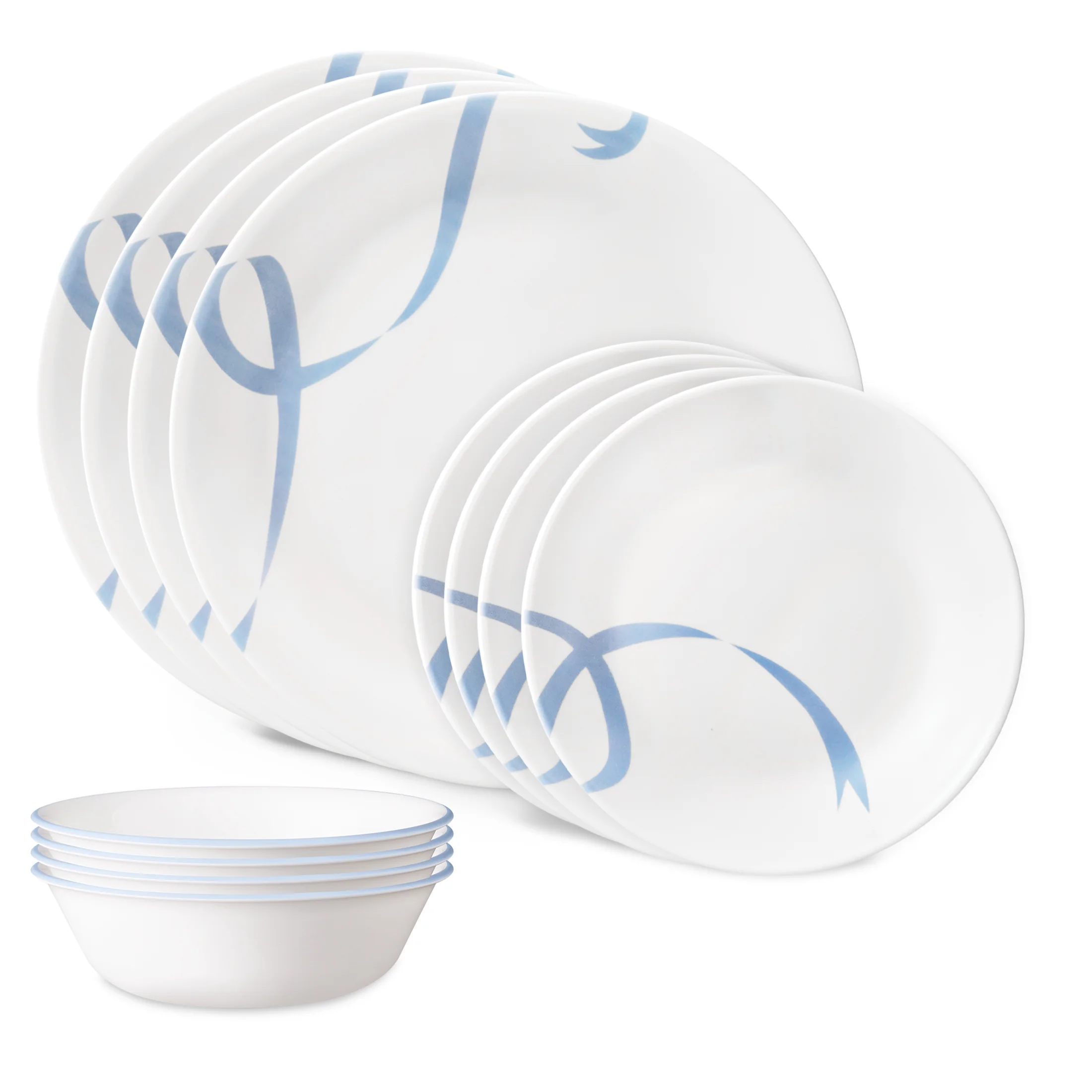 Corelle Blue Ribbons 12-piece Glass Dinnerware Set (service For 4)