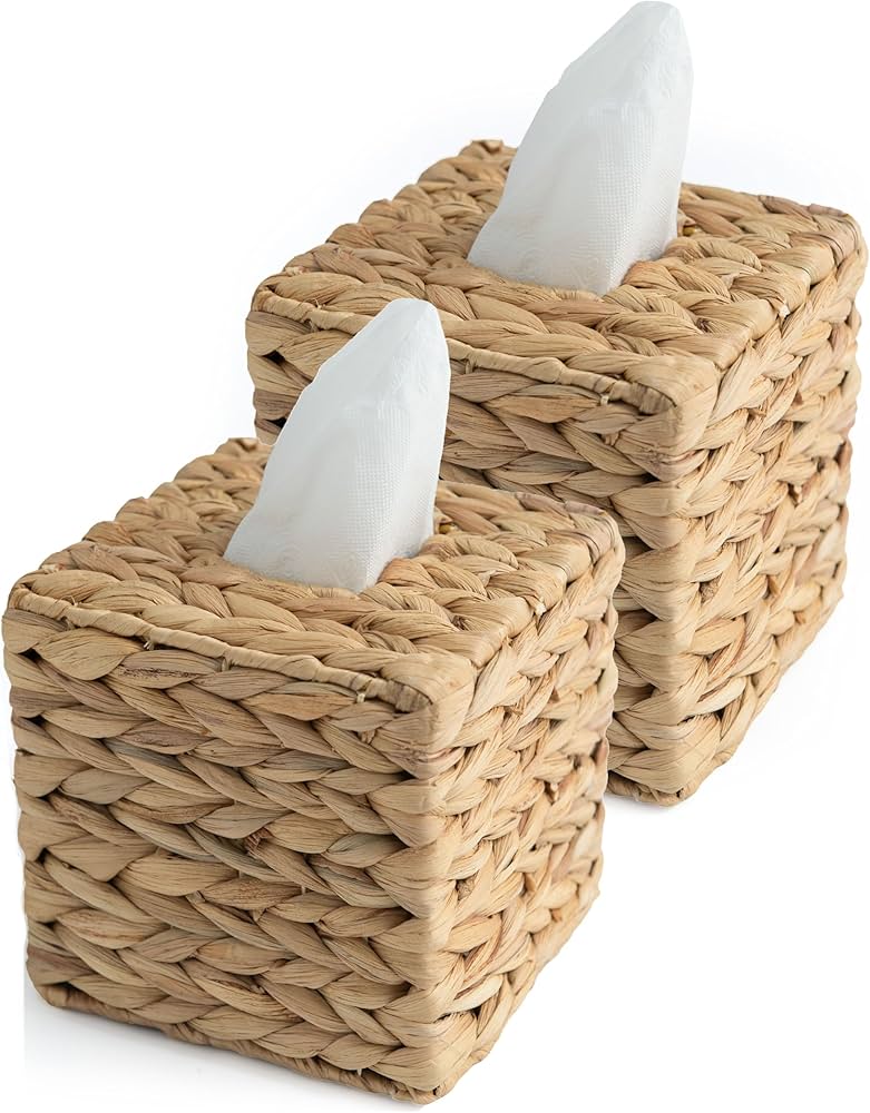 Kolwoven Square Tissue Box Cover- 5.7" X 5.7" X 5"- Decorative Woven Facial Tissue Holder With Hinged Top Lid- Facial Box For Home