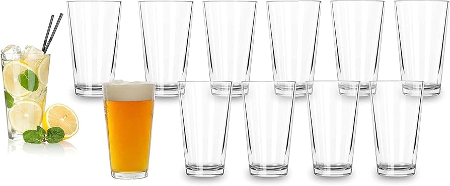 Bulk Classic Premium Beer Pint Glasses 16 Ounce – Set Of 12 Highball Cocktail Mixing Glass – Perfect For Cold Beverages