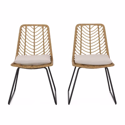 Berrien 2pk Outdoor Wicker Chairs With Cushion - Light Brown/beige/black - Christopher Knight Home