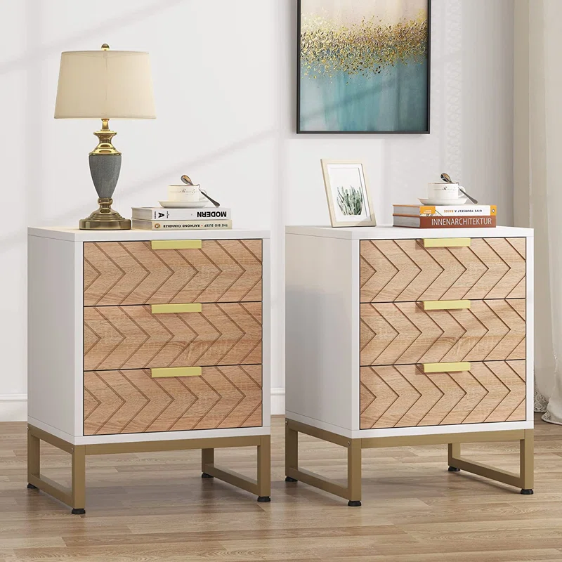 Everly Quinn Modern Nightstand Set Of 2 236 Hwhitegold