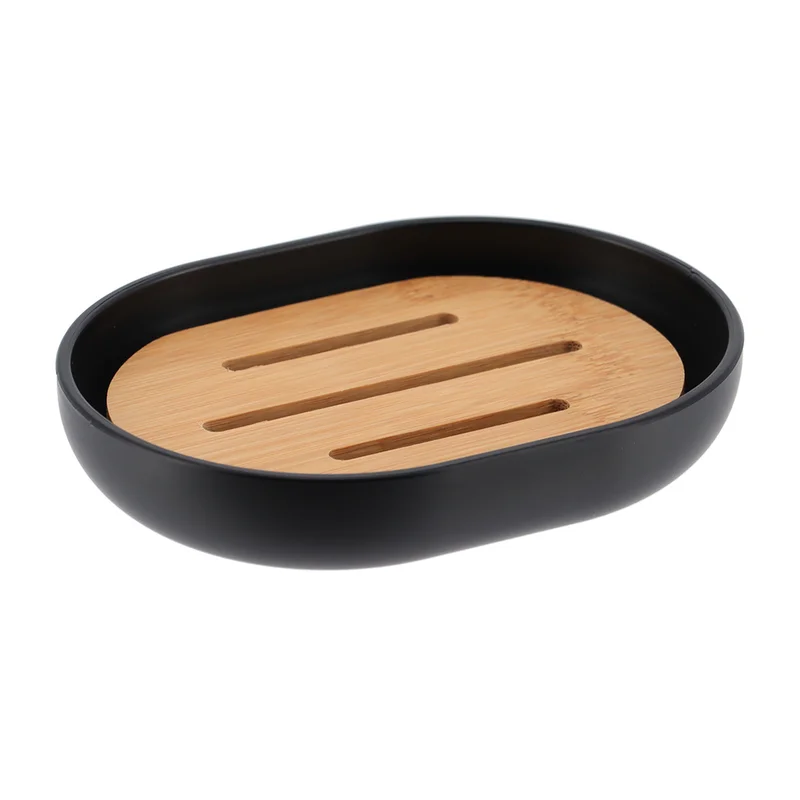 Evideco Padang Soap Dish Cup Dispenser With Bamboo Tray