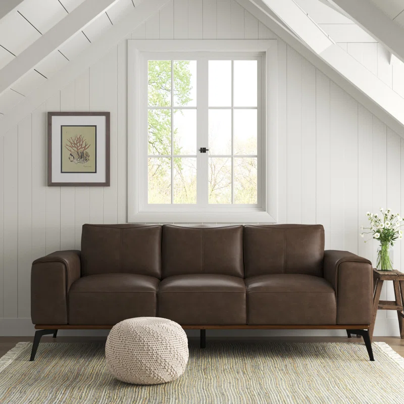 86 Genuine Leather Square Arm Sofa