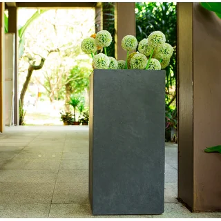 Square Charcoal Lightweight Concrete/fiberglass Indoor Outdoor Elegant Tall Planter - 9"l X 9"w X 20"h - Bed Bath & Beyond - 34574514