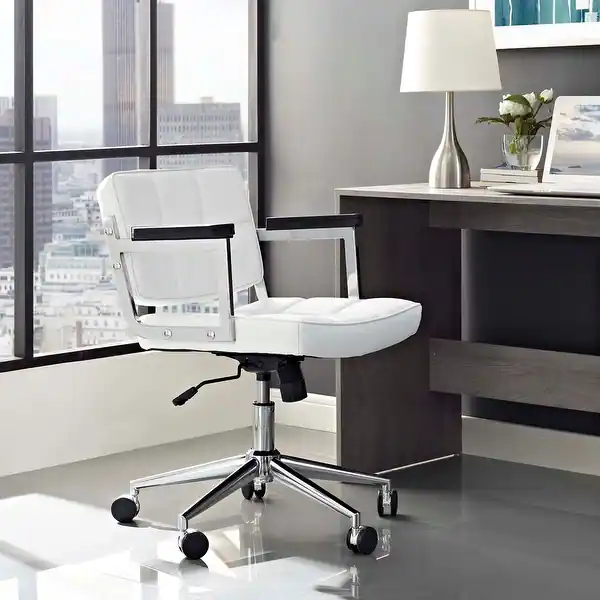 Chair Modway Portray Mid Back Faux Leather Modern Office Chair In White - Bed Bath & Beyond - 17585817