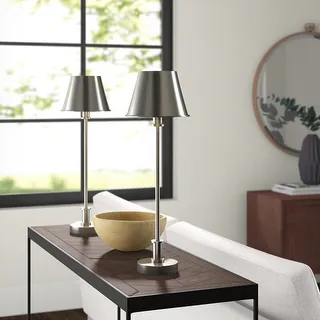 Set Of 2 Brushed Nickel Buffet Lamps With Metal Lamp Shades, 24 1/2 Inch Tall - Bed Bath & Beyond - 29966274