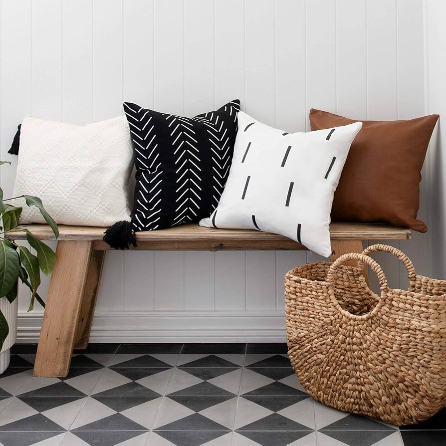 Inspired Ivory Boho Throw Pillow Covers - Set Of 4 Decorative Farmhouse Pillow Cases For Living Room - Toss Pillow Covers 18x18 For Couch Sofa Bed - Urban Collection : Home & Kitchen
