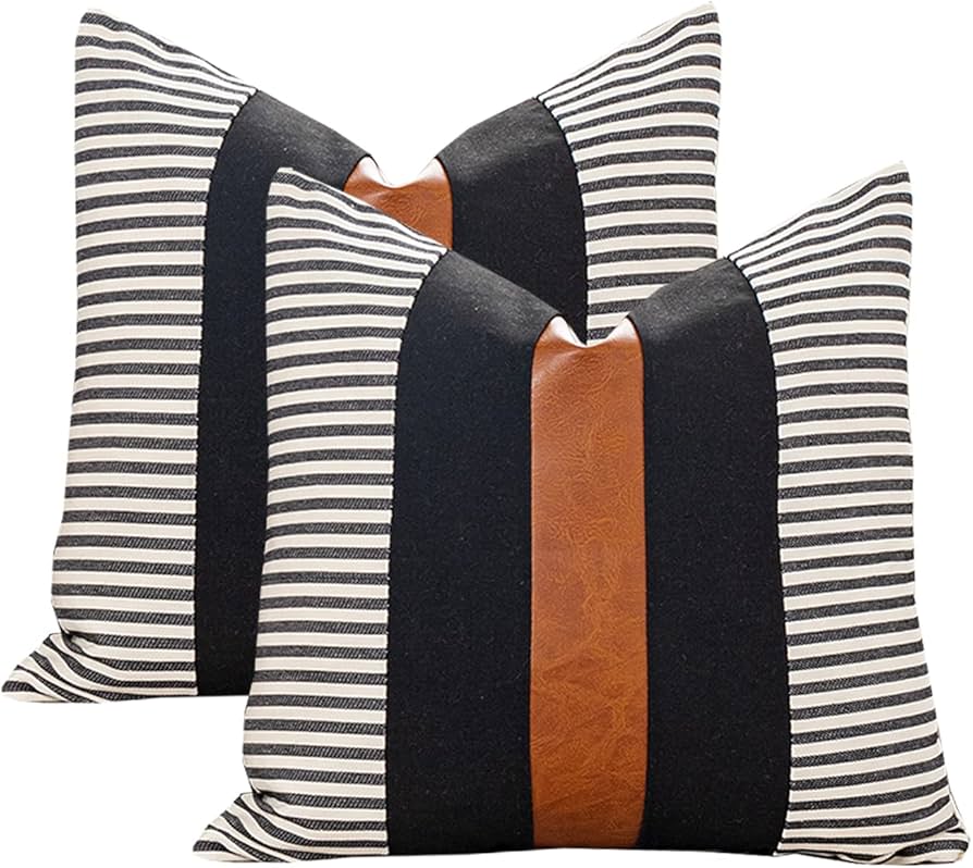 Vfuty Set Of 2 Boho Decorative Throw Pillow Covers 18x18 Inch Farmhouse Stripe Pillow Case