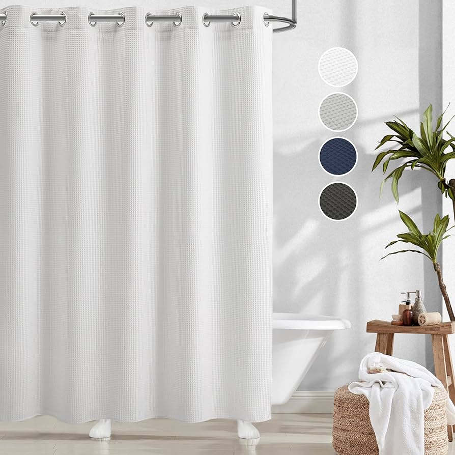 River Dream White Waffle Weave Shower Curtain With Snap In Liner