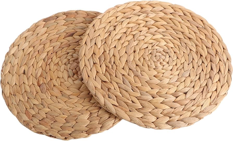 Kilofly Natural Water Hyacinth Weave Placemat Round Braided Rattan Tablemats 11.8 Inch X 4pc : Home & Kitchen