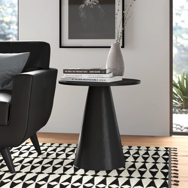 Wade Logan Carnisha 24 Inch Round Black Pedestal End Table