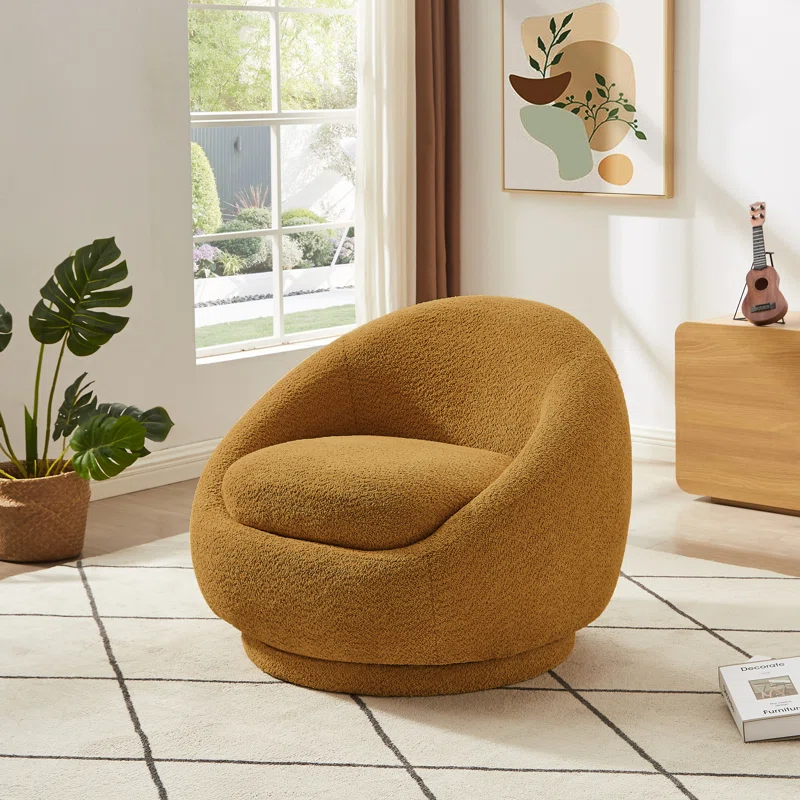 Ivy Bronx Linsk 342 Wide Boucle Upholstered Swivel Barrel Chair