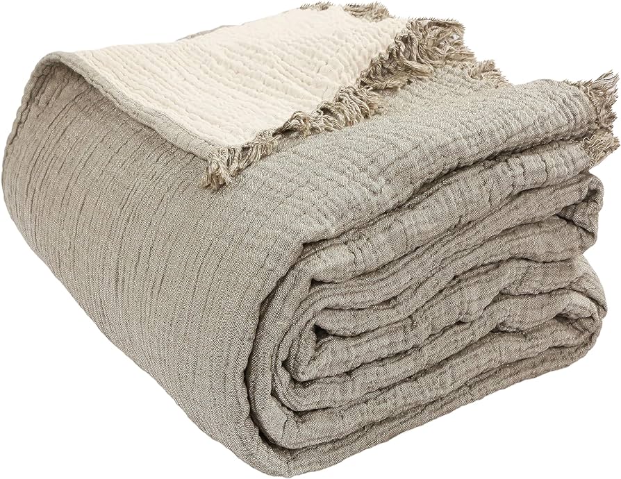 Cacala Muslin Throw Blanket in Green 51x67"