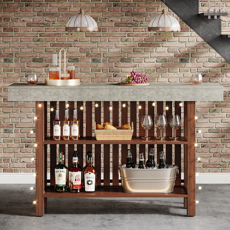 Wrought Studio Modern 2 Tier Bar Table Footrest Home Bar Unit Corner Mini Coffee Bar Cabinet Kitchen Pub