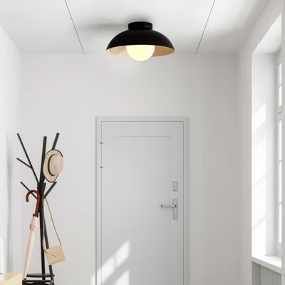 Ebern Designs 1 Light Matte Black Flush Mount Ceiling Light With White Opal Glass Shade