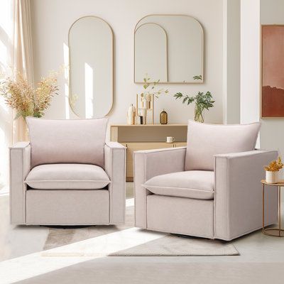 Wade Logan 34 Wide Upholstered Swivel Accent Armchair With Plump Back Pillow