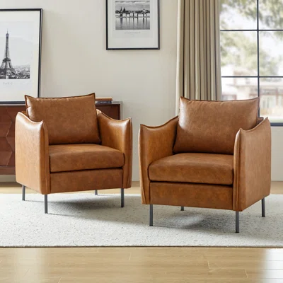 Trent Austin Design Eamor 30 Wide Faux Leather Armchair With Unique Armsset Of 2