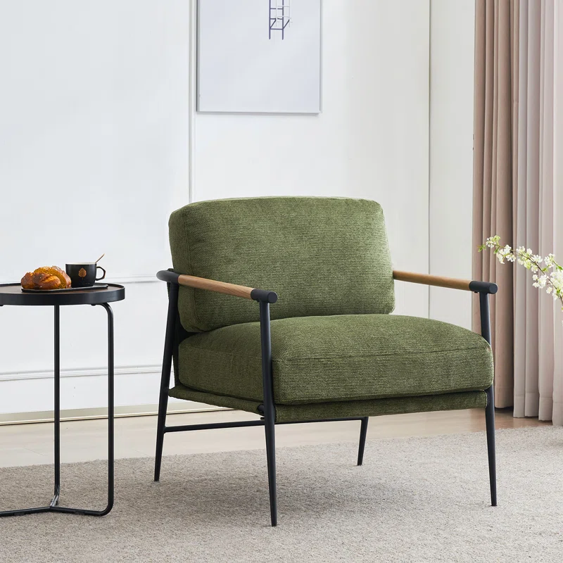17 Stories Dajauna 2775 Wide Modern Metal Frame Chenille Accent Armchair