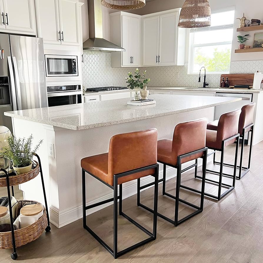 Phi Villa Bar Stools Set Of 4 - Counter Height Bar Stool Leather Stools For Kitchen Counter