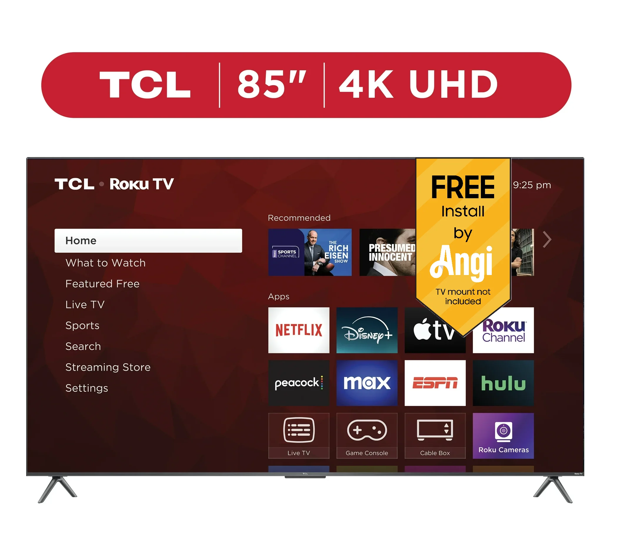 Tcl 85” Class S4 (85s410r) 4k Uhd Hdr Led Smart Tv With Roku Tv