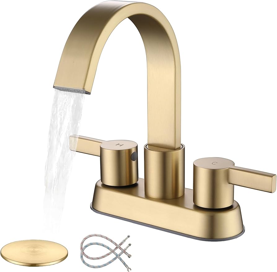Senhozi Bathroom Sink Faucet 3 Hole Brushed Gold