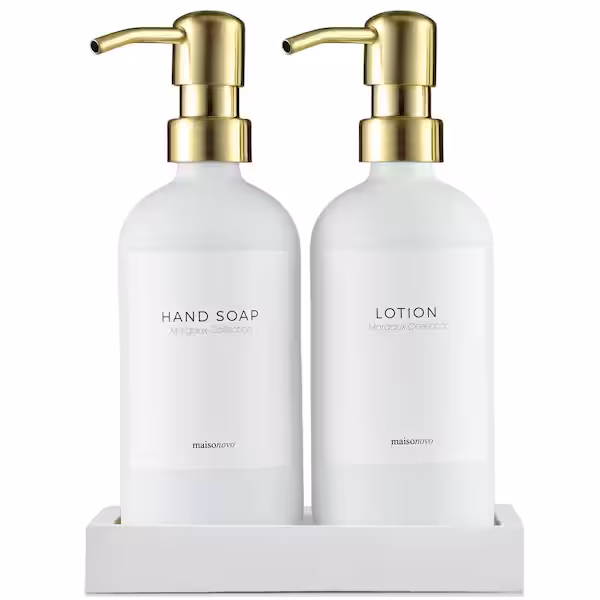 Maisonovo Soap Dispenser 3-piece Set | 16.9oz White Bottles With Gold Stainless Steel Pumps : Home & Kitchen