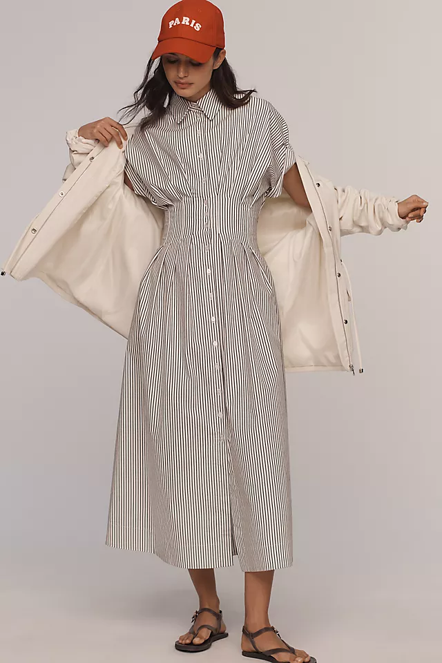 The Tobie Button Front Pleated Shirt Dress By Exquise