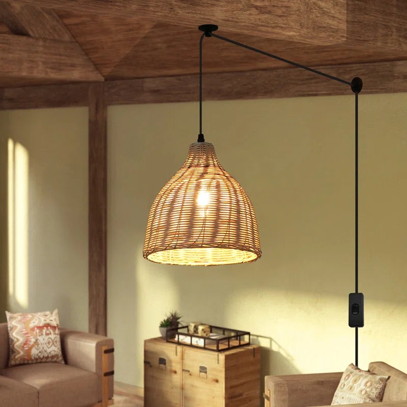 Bay Isle Home Platres 1 Light Plug In Hand Woven Geometric Pendant Light With Onoff Switch