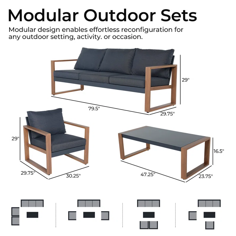 Wade Logan Arunas 5 Person Outdoor Conversation Furniture Set Seating Group With Wood Pattern And Cushions