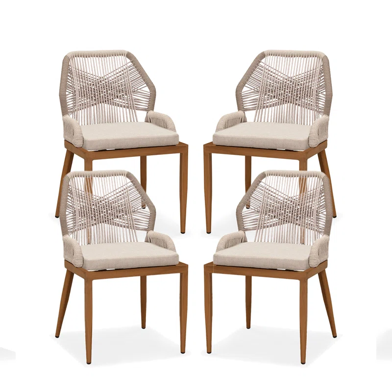 Corrigan Studio Patio Dining Chair Set 4 Pieces Metal Wicker Rattan Chairs For Outside Porch Garden Kitchen Modern Outdoor Furniture Seating