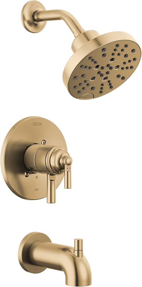 Delta Faucet Saylor 17 Series Gold Tub And Shower Faucet Combo With H2okinetic Shower Head
