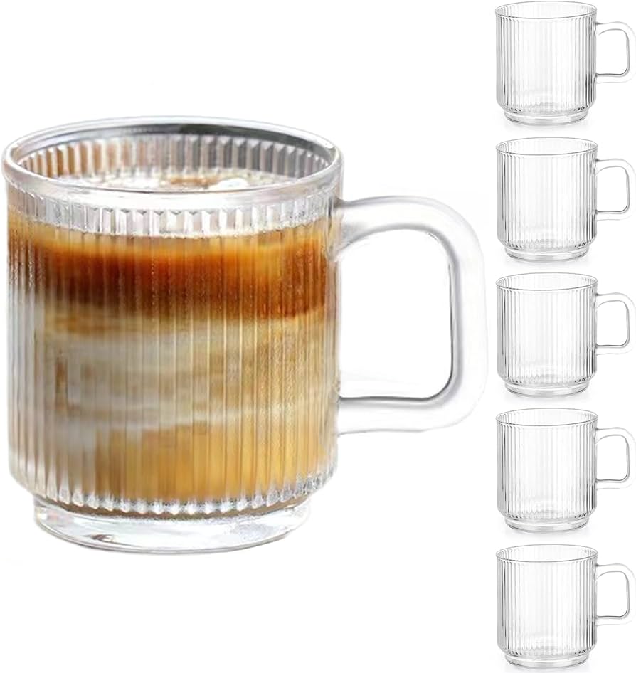 6 Pack Premium Glass Coffee Mugs