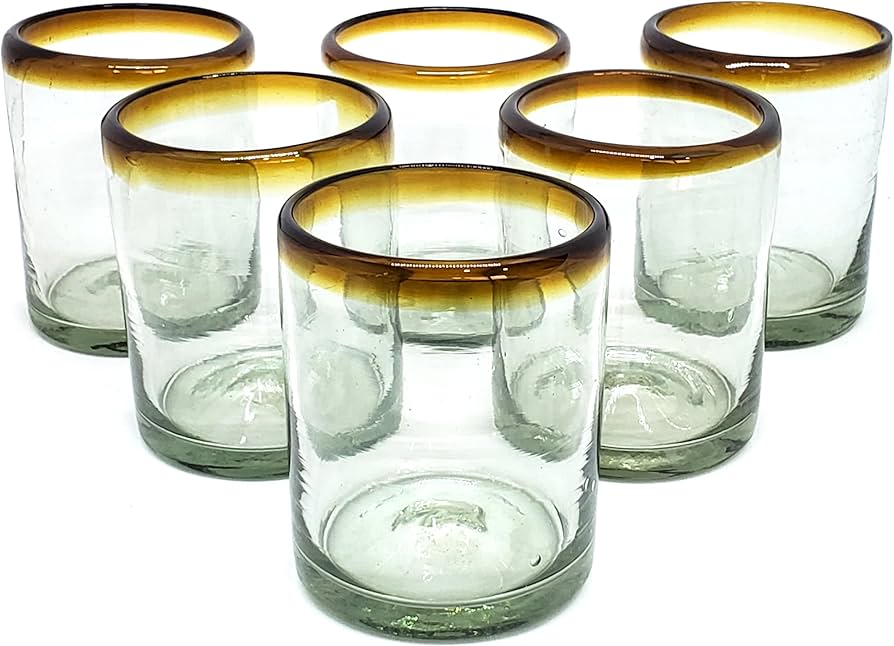 Mexhandcraft Amber Rim 10 Oz Tumblers (set Of 6)