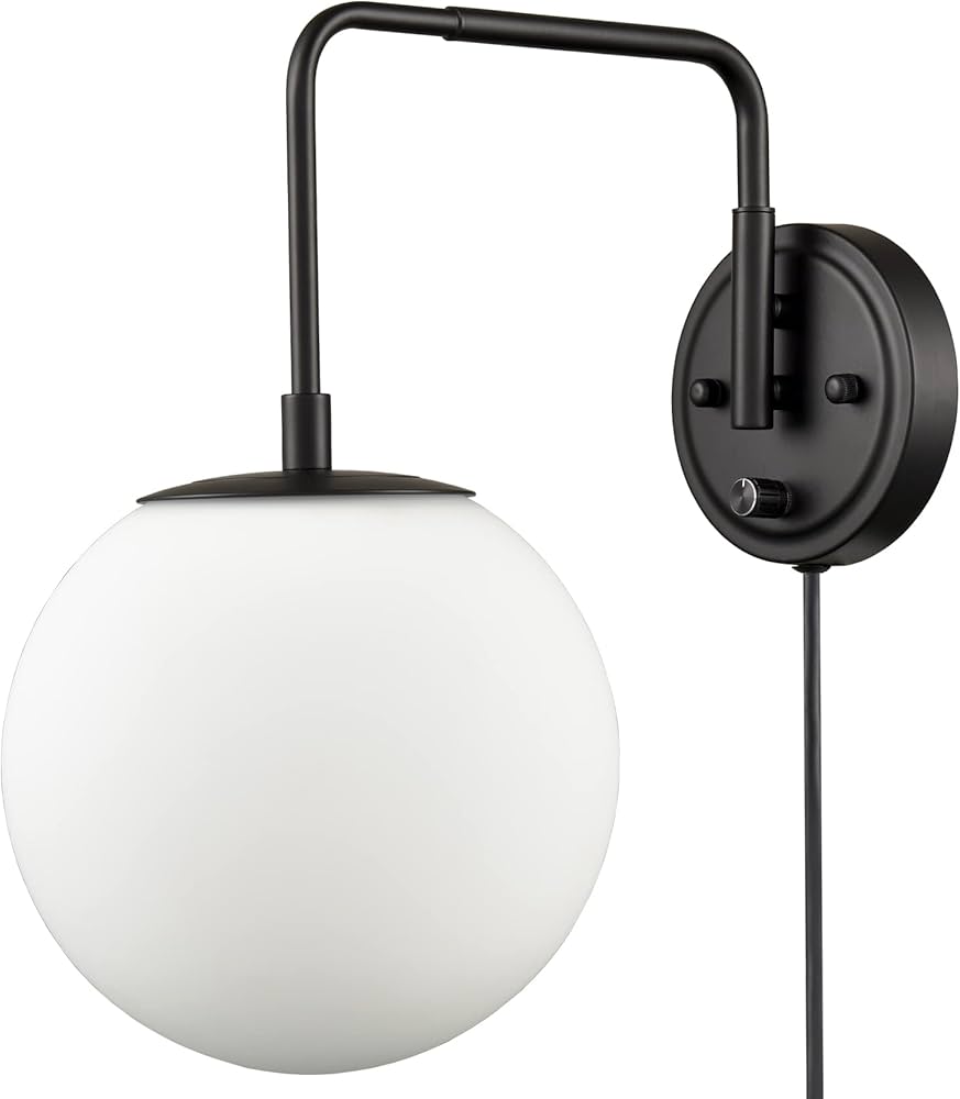 Daycent Farmhouse Plug-in Wall Sconces Black Swing Arm Globe Sconces Wall Lighting With On/off Switch Plug-in Cord