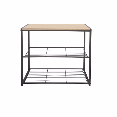3 Tier Shoe Rack Black Metal With Natural Wood - Brightroom