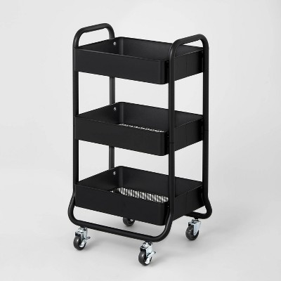 3 Tier Metal Utility Cart Black - Brightroom™: Rolling Storage Trolley With Wheels, Powder-coated, Rust-resistant