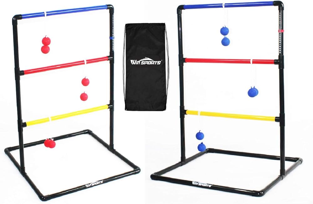 Ladder Toss Outdoor Game Set - Win Sports Indoor Ladder Ball Toss Game With 6 Weighted Bolos