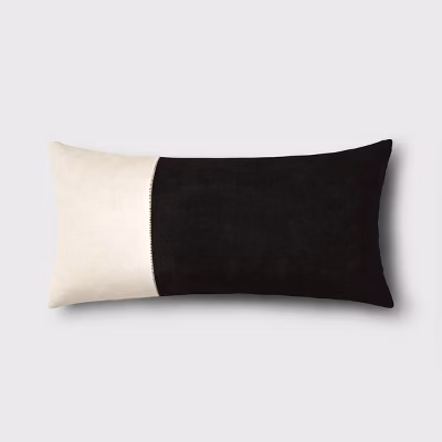 Oversized Colorblock Pieced Suede Lumbar Throw Pillow Black/neutral - Threshold™: Indoor Decorative Accent, Removable Cover
