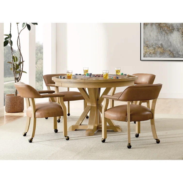 Steve Silver Furniture Rylie 50 Round 8 Player Foldable Poker Table With Chairs