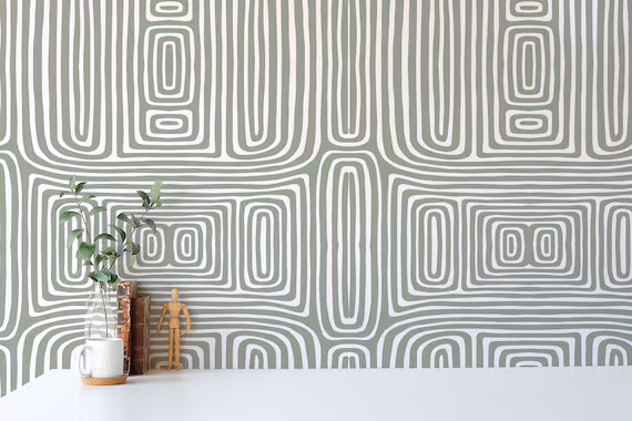 Abstract Sage Green Shape Peel And Stick