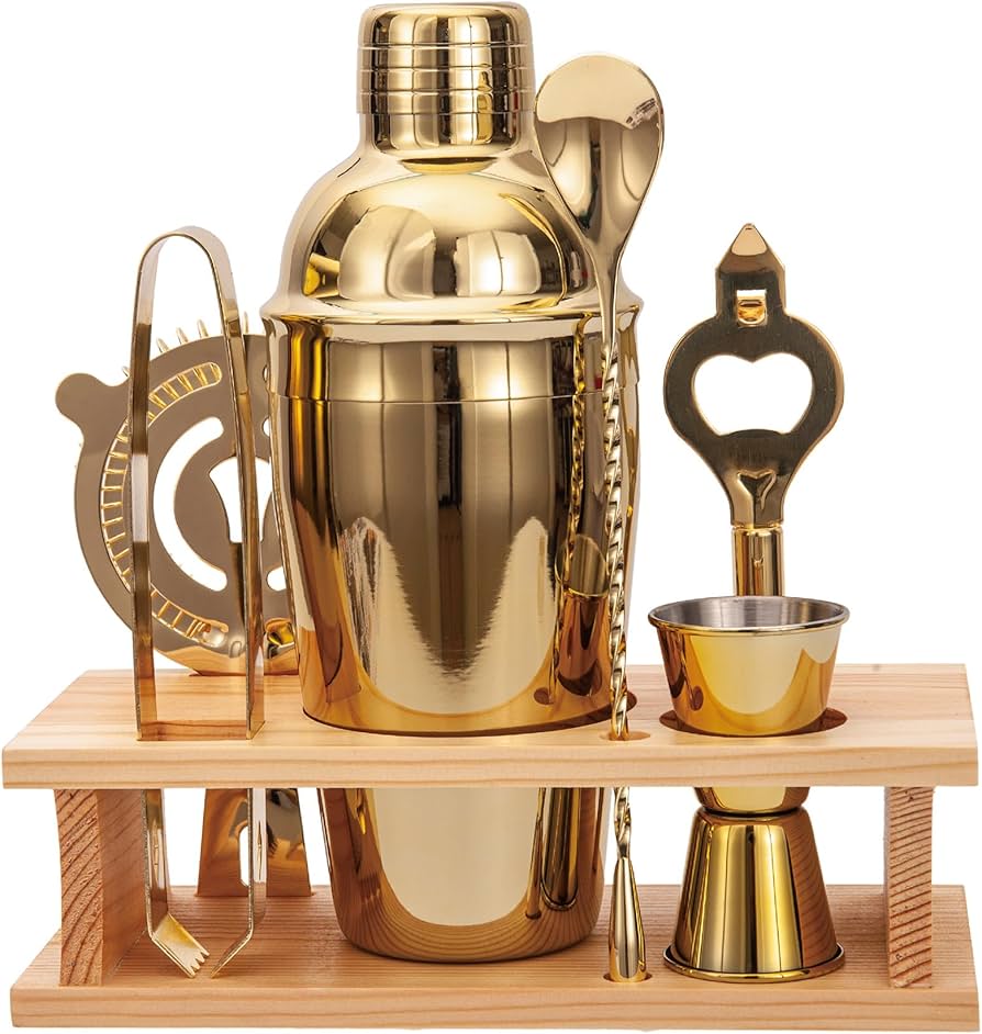 Jnwinog 9pcs-cocktail Shaker Set Bartending Kit Cocktail Bar Set Cocktail Mix Drink Making Kit Professional Bar And Home Drink Bar Tools For Bartender (gold