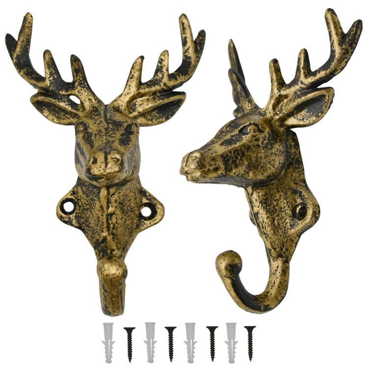 Retro Brass Deer Head Hooks