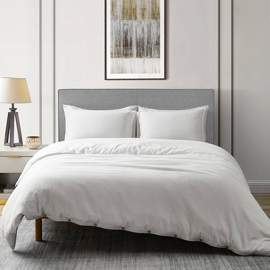 Dapu Linen Duvet Cover Set - French Linen Cotton Blend Natural Flax Soft Breathable Bedding 3 Pcs Set - 1 Duvet Cover 2 Pillowcases (off-white/cotton Linen