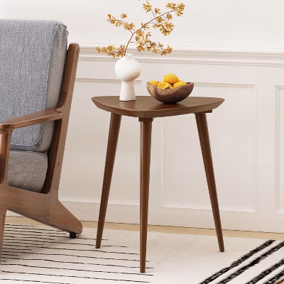 Gdfstudio Finnian Mid-century Modern Triangle Wood Side Table, Walnut