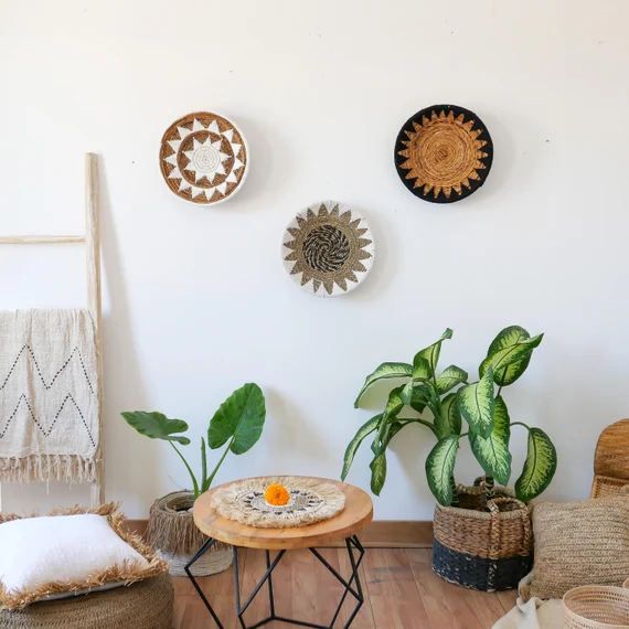Set Of 3 Wall Hanging Plate Wowen Wall