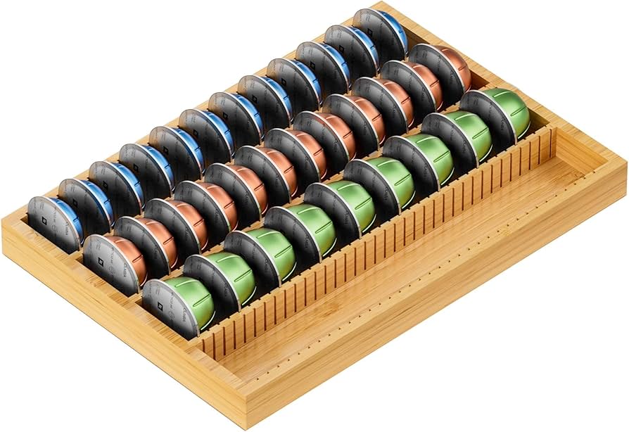 Minboo Bamboo Coffee Pod Storage Holder Nespresso Vertuo Vertuoline Capsules